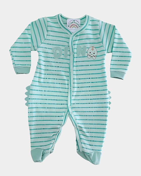 Macacão Bebê Canelado 100% algodão Dinossauro Verde