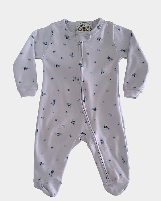 Macacão Bebê 100% Algodão Branco Florzinhas