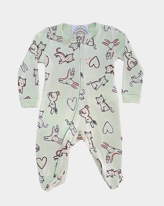 Macacão Bebê 100% Algodão Coelhinhos Verde