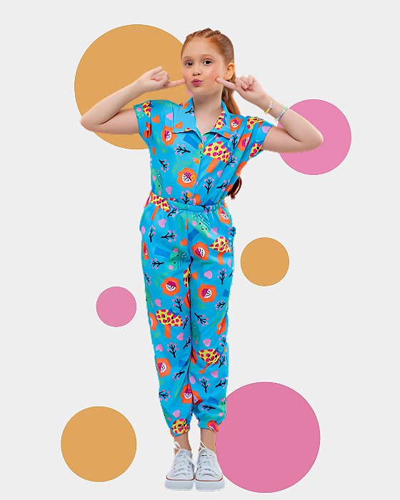 Macacão Infantil Meu Mundo Colorido Azul