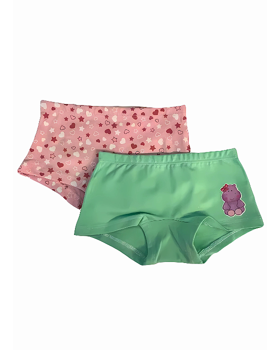 Kit 2 Calcinhas Boxer Infantil Hipopótamo