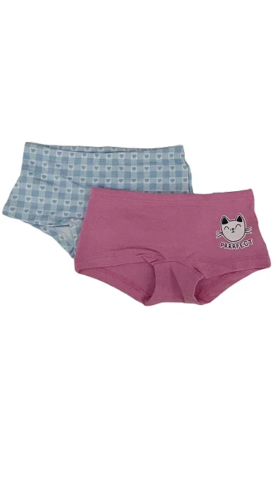 Kit 2 Calcinhas Boxer Infantil Corações
