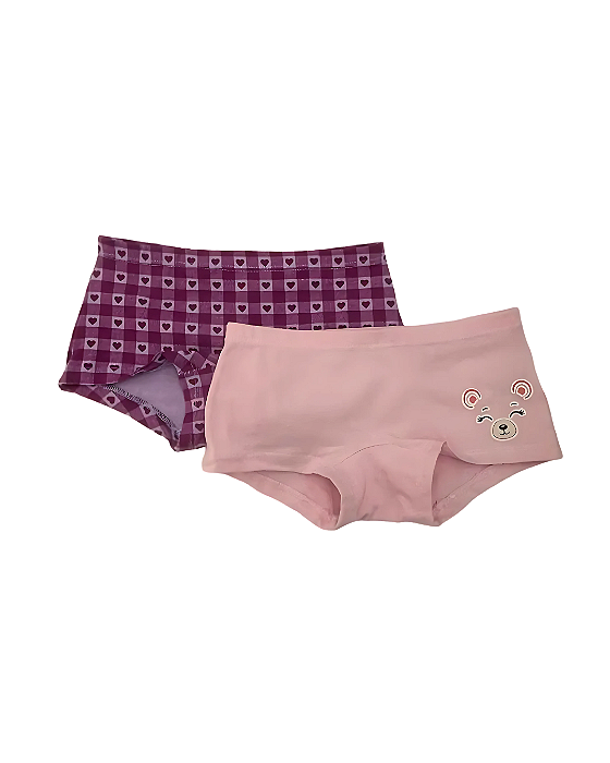 Kit 2 Calcinhas Boxer Infantil Ursinha Corações
