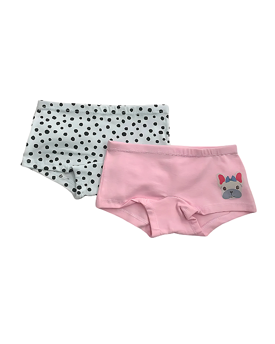 Kit 2 Calcinhas Boxer Infantil Poá Cachorrinho