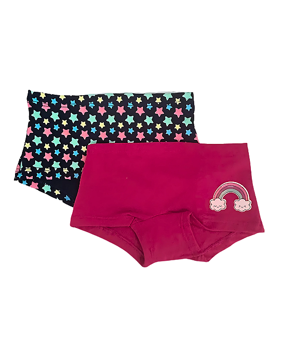 Kit 2 Calcinhas Boxer Infantil Estrelas