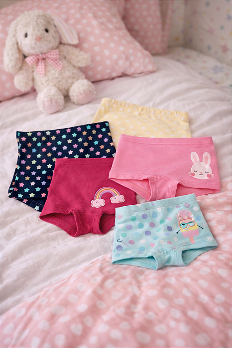 Kit 6 Calcinhas Boxer Estilo Shortinhos (Estampas Sortidas)