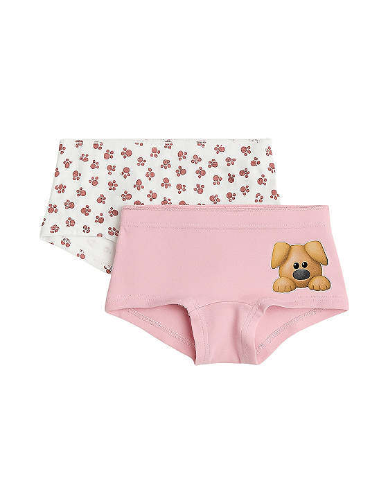 Kit 2 Calcinhas Boxer Infantil Cachorrinho