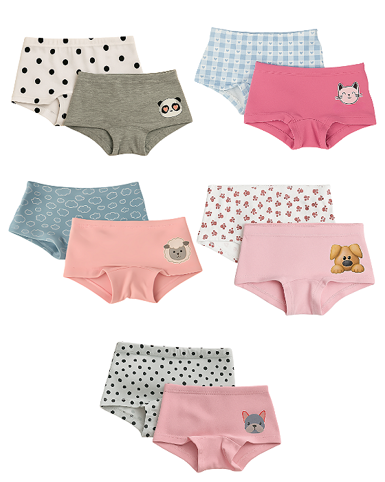 Kit 8 Calcinhas Boxer Infantil Shortinhos
