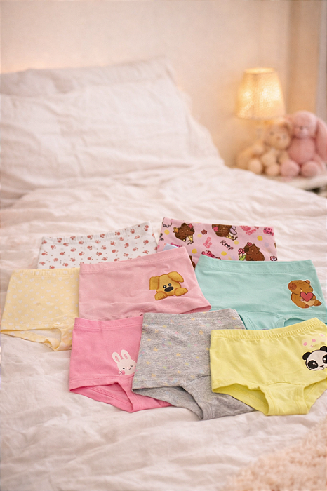 Kit 8 Calcinhas Boxer Infantil Estilo Shortinhos (Estampas Sortidas)