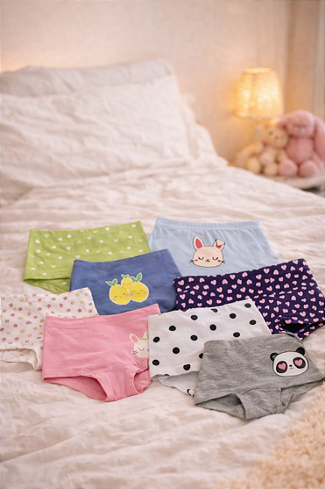 kit 10 Calcinhas Boxer Infantil Estilo Shortinhos (Estampas Sortidas)