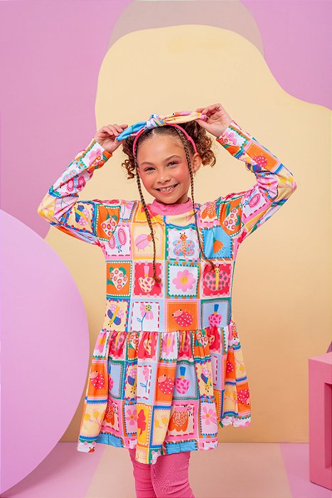 Conjunto Infantil Meninas Batinha e Calça com Tiara (3peças) Mundo Colorido