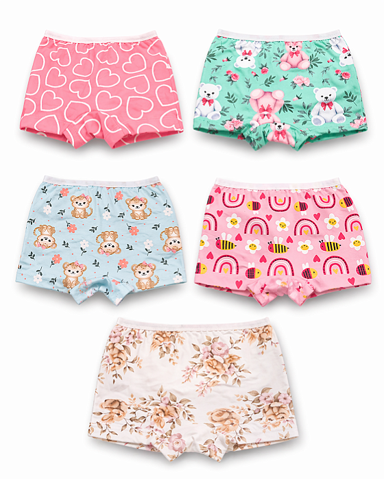 Kit 6 Calcinhas Boxer Estilo Shortinhos Cintura Alta Nova Coleção Encanto 2 ao 14 anos