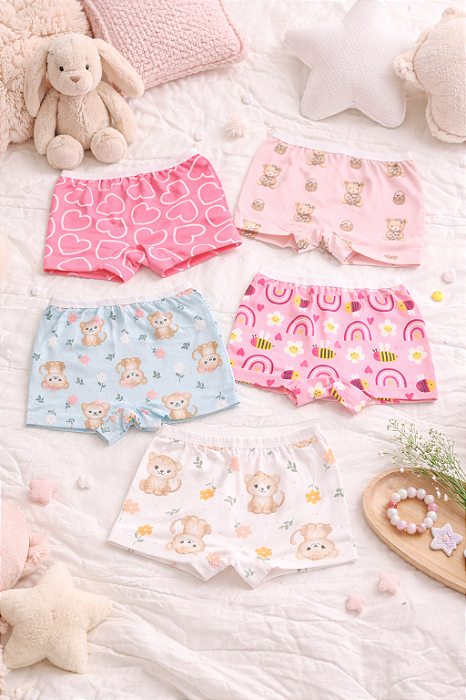 Kit 12 Calcinhas Boxer Estilo Shortinhos Cintura Alta Nova Coleção Encanto 2 ao 14 anos