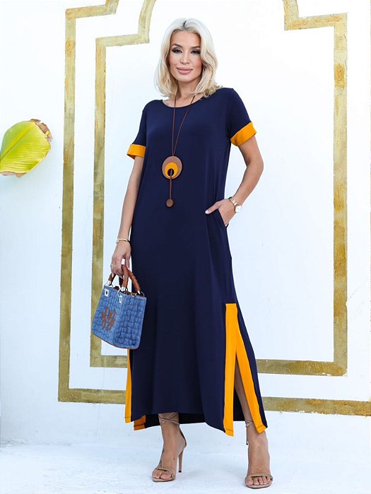 Vestido Longo Fenda Color