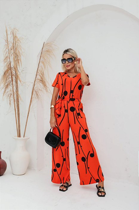 Macacão Longo com cinto Bolas