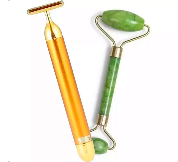 Kit de Massageadores Faciais - Rolo de Jade + Elétrico