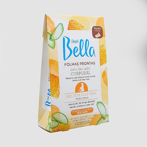 Folhas Prontas Corporal Depil Bella 16 unidades Mel com Aloe Vera