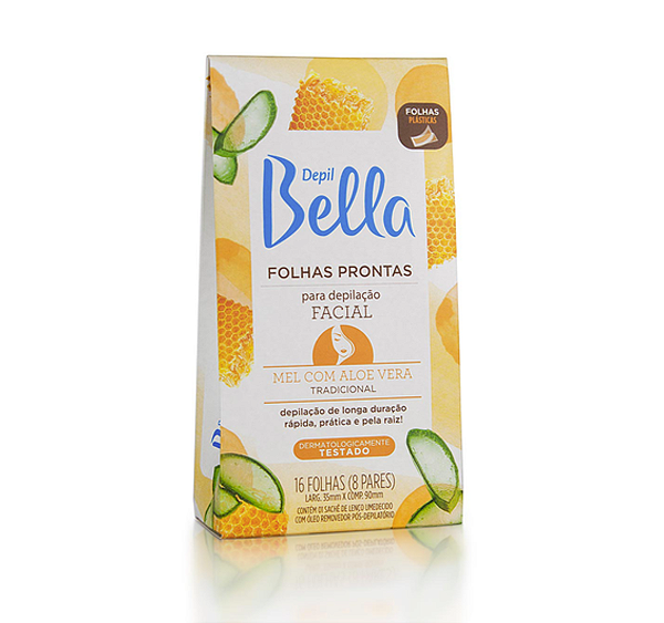 Folhas Prontas Depil Bella Facial Mel e Aloe Vera 16un