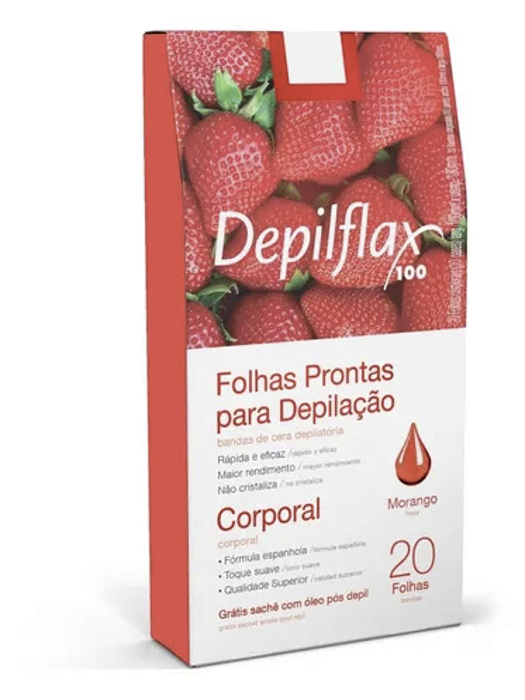 Folhas Prontas para Depilação Corporal 20 unidades Morango Depilflax