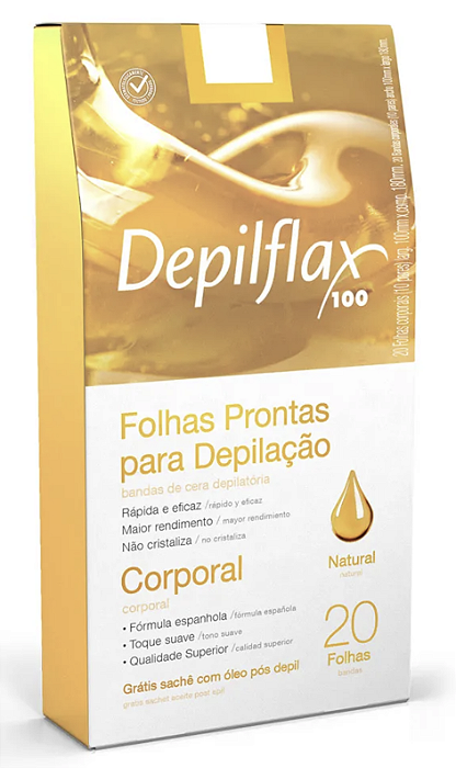 Folhas Prontas para Depilação Corporal 20 unidades Natural Depilflax