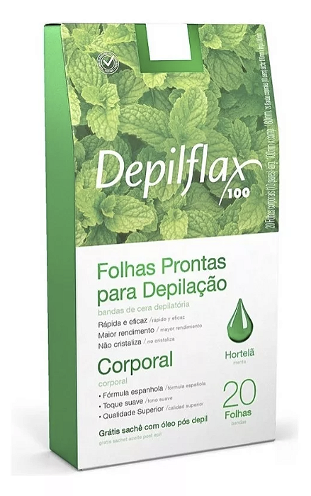Folhas Prontas para Depilação Corporal 20 unidades Hortelã Depilflax