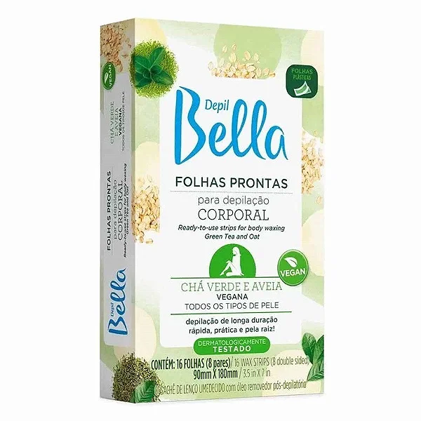 Folhas Prontas Corporal Depil Bella Chá Verde e Aveia 16 unidades
