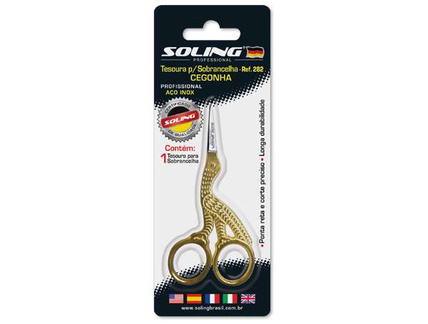 Tesoura para Sobrancelha Cegonha 3,5″ Soling ponta reta Aço inox