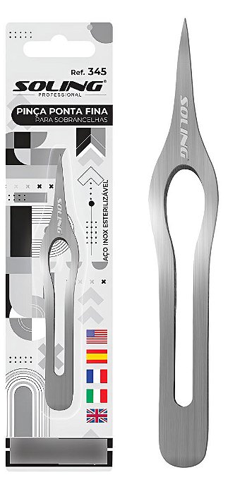 Pinça para sobrancelhas Soling Ponta Fina aço inox esterilizavel Profissional Ref. 345