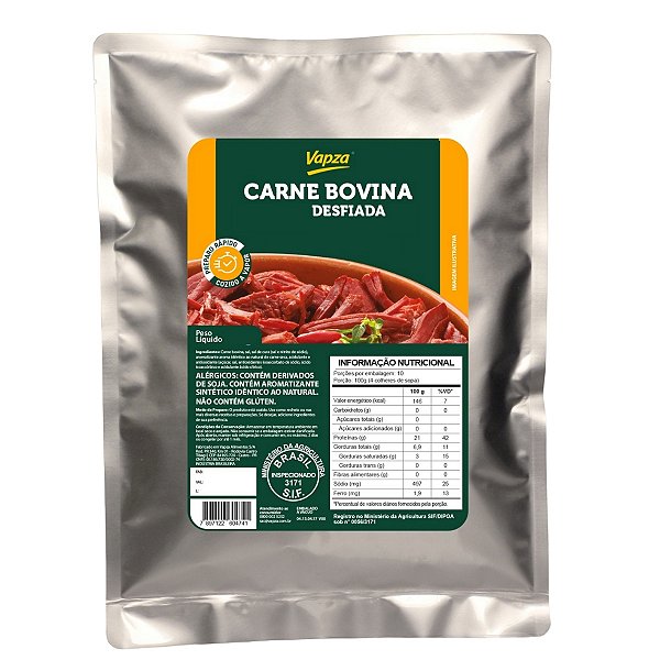 Carne Cozida Bovina Desfiada Vapza 2,5kg
