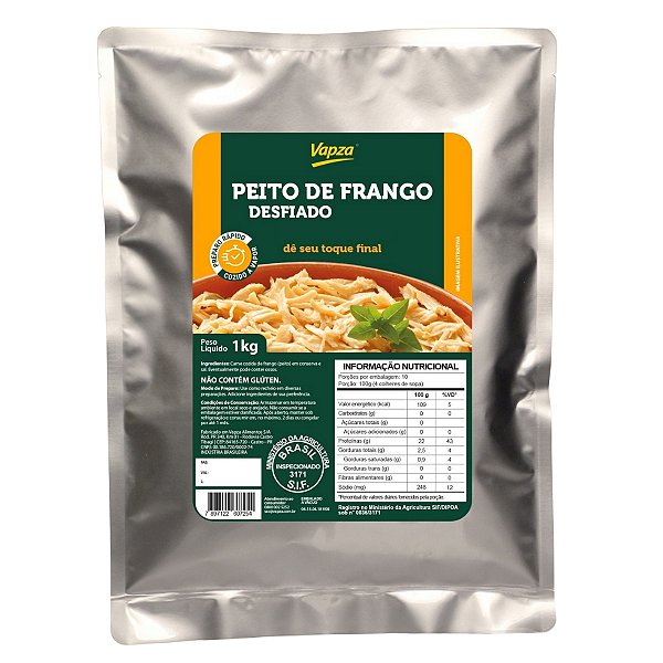 Peito de Frango Desfiado com temperos Vapza 1kg