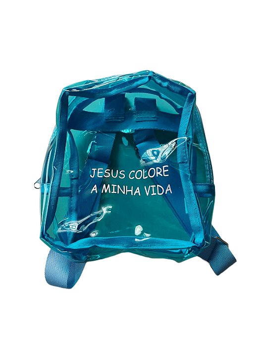 Mochila Infantil Neon JESUS COLORE A MINHA VIDA Cor Azul