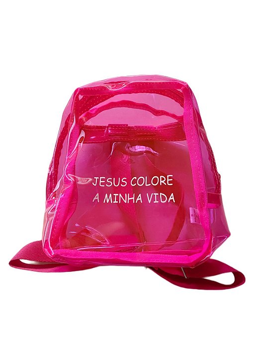 Mochila Infantil Neon JESUS COLORE A MINHA VIDA Cor Rosa