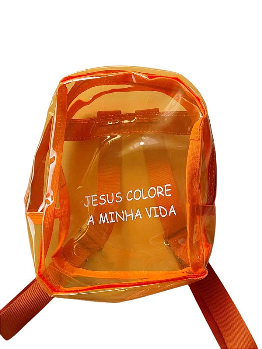 Mochila Infantil Neon JESUS COLORE A MINHA VIDA Cor Laranja
