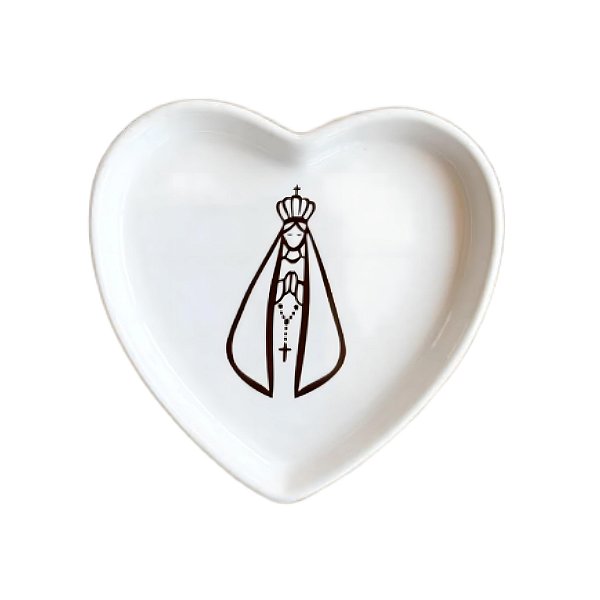 Mini Porta Joia de Porcelana Coração Nossa Senhora 8,5cm
