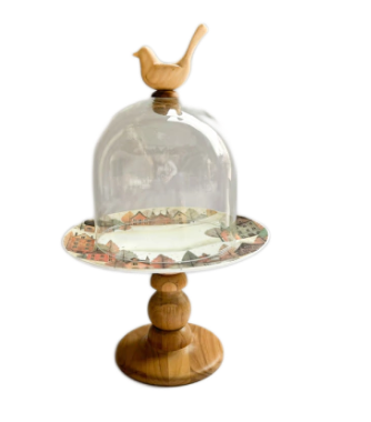 Prato com Cúpula Vidro Passarinho 18cm