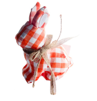 Coelho Decorativo Sentado Xadrez Laranja 13cm (CO1003)