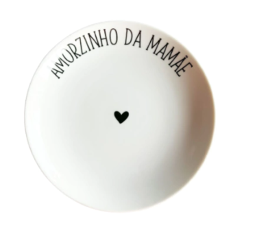 Prato Pão Porcelana Frase de Mãe Amorzinho 16cm