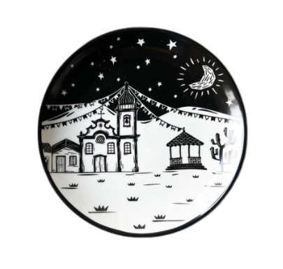 Prato Pão em Porcelana Junina Cordel Sertão 16cm