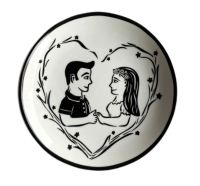 Prato Pão em Porcelana Junina Cordel Noivos 16cm