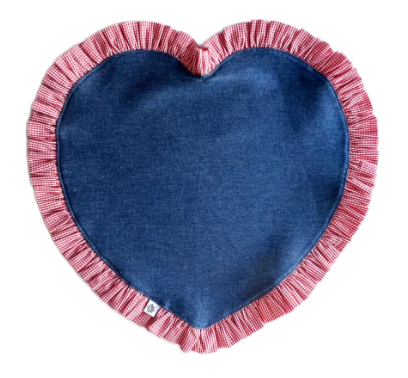 Jogo Americano De Coração Jeans Com Babado Xadrez 42cm