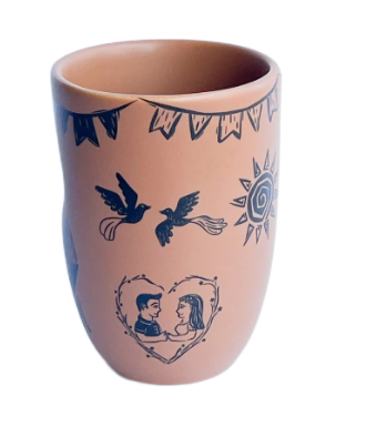 Copo em Porcelana Junina Terracota 350ml
