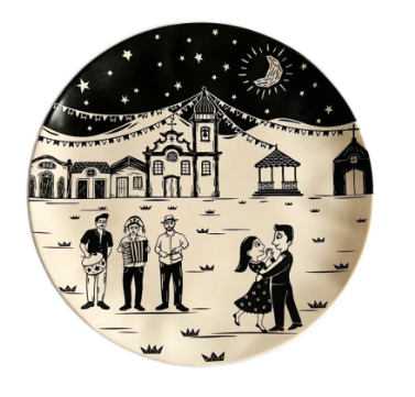 Prato Raso Porcelana Junina Cordel Vila Bege 26cm