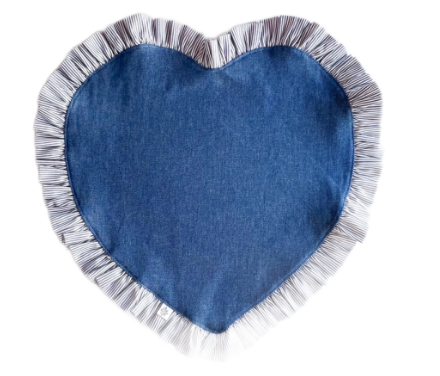 Jogo Americano De Coração Jeans Com Babado Listrado 42cm