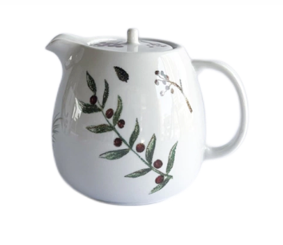 Bule Café De Porcelana 500ml Estampa Azevinho