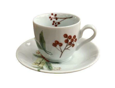 Xícara De Café Em Porcelana Estampa Azevinho 60ml