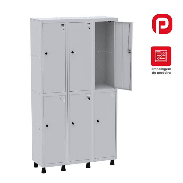 Roupeiro Aço com 6 portas cristal  para cadeado Pandin GRP 503/6