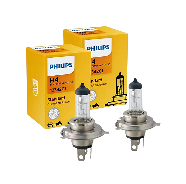 Par Lâmpadas Farol Baixo e Alto H4 Philips Halogena 12v
