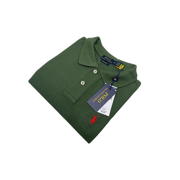 Gola Polo PRL Verde Militar Logo Clássico Vermelho