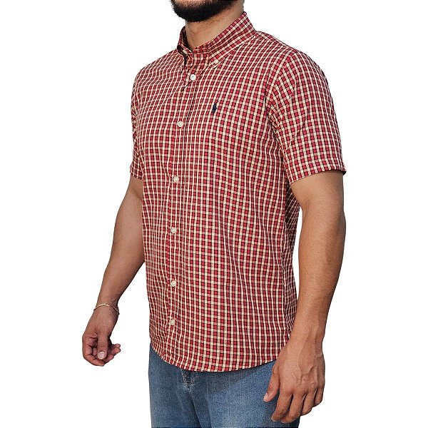 Camisa Ralph Lauren Xadrez Multi Color Vermelho Logo Clássico Marinho