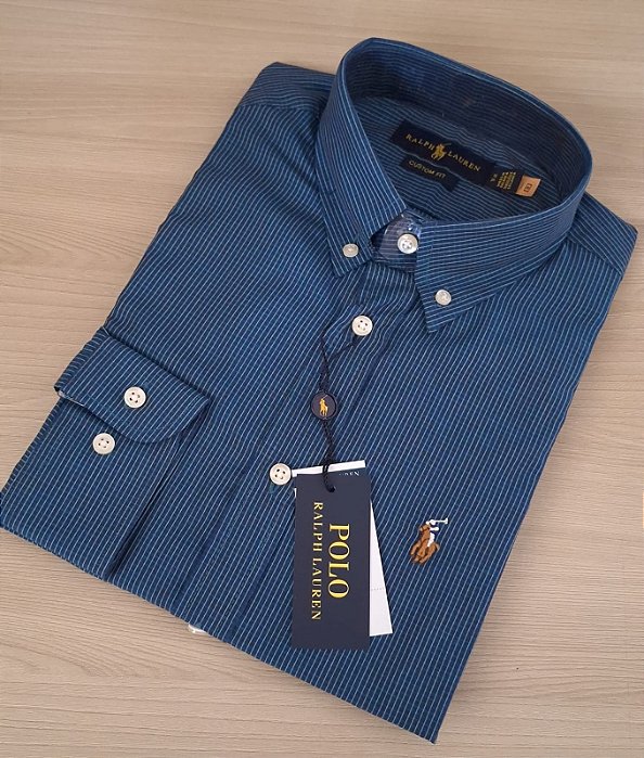 Camisa Ralph Lauren Quadriculada Manga Longa Verde Militar Listras Amarelo Claro Logo Colorido